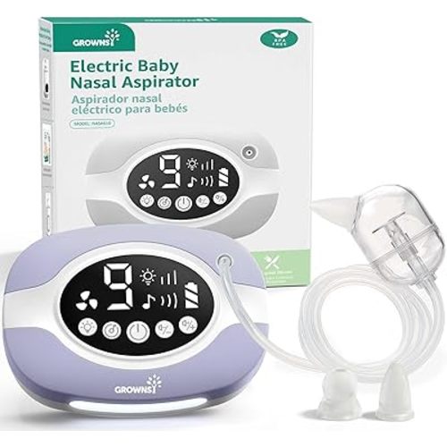 GROWNSY Electric Nose Suction for Baby, Hospital-Grade Nasal Aspirator with Night Light,Soothing Lullabies, Baby Nose Sucker with 9 Adjustable Suction Levels, Purple