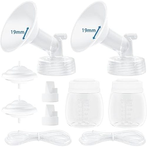 Breast Pump Accessories Compatible with Spectra Replacement Pump Parts 19mm Flange, Spectra Pump Parts S1 S2 Replacements Full Set 2 Set (Full SET-19MM)