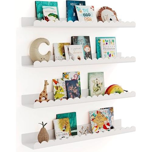 G&W Gruwald 4 Pack White 23 Inches Acrylic Book Shelf for Kids Room, Floating Kids Book Shelves for Wall, Nursery Book Shelves, Magazine Rack, Picture Ledge (White, 23)
