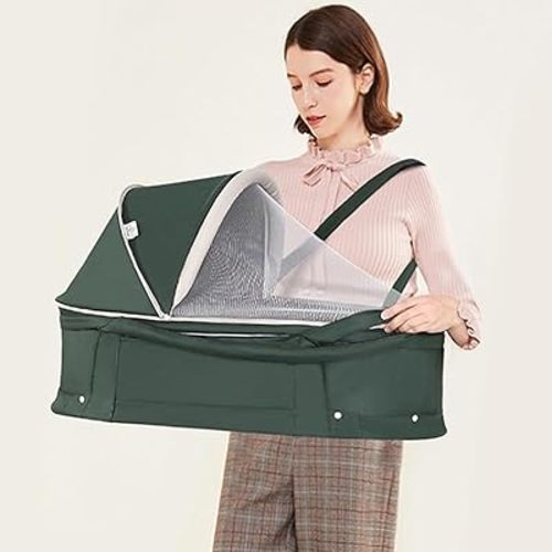 Baby Travel Bassinet, 2 in 1 Portable Travel Bassinet Folding Baby Bed with Sunshade Cover, Mini Baby Bassinet Sleeper Bed Washable Foldable for Newborn Baby-DarkGreen