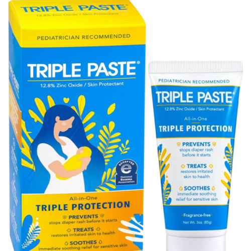 Triple Paste Diaper Rash Cream for Baby - 3 oz Tube – Zinc Oxide Ointment Treats, Soothes & Prevents Diaper Rash, Pediatrician-Recommended Hypoallergenic Formula, Baby Essentials for Daily & Overnight
