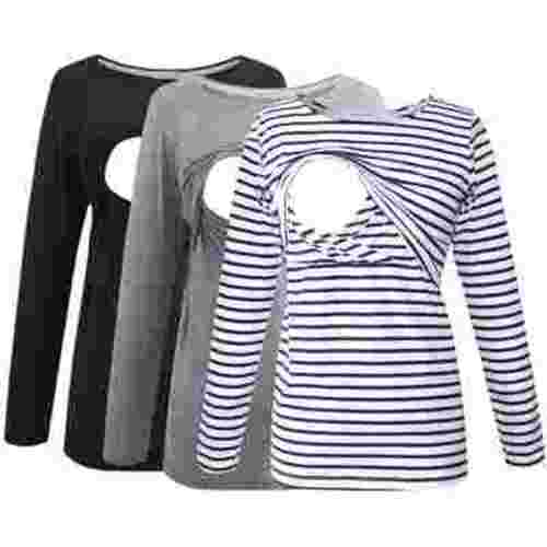 Smallshow Women's Maternity Long Sleeve Breastfeeding Nursing Tops Shirts 3-Pack