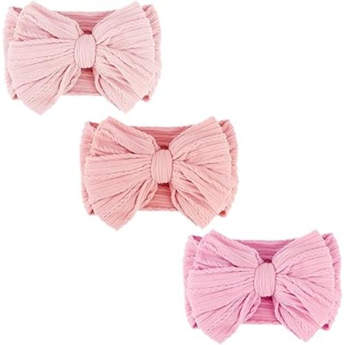 BQUBO Handmade Baby Headbands Soft & Stretchy Hair Bands with Bows Nylon Bows Hairbands for Girls Newborn Infant Toddlers Hair Accessories 3 pack