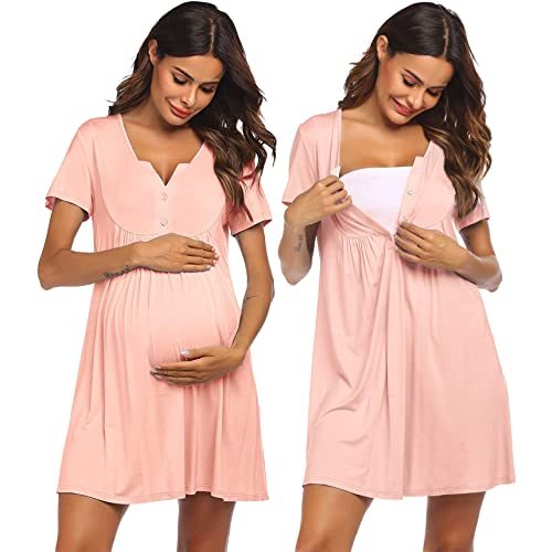 Ekouaer Labor and Delivery Gown, Nursing Nightgown, Maternity Nightgowns for Hospital Short Breastfeeding Nightgown S-XXL