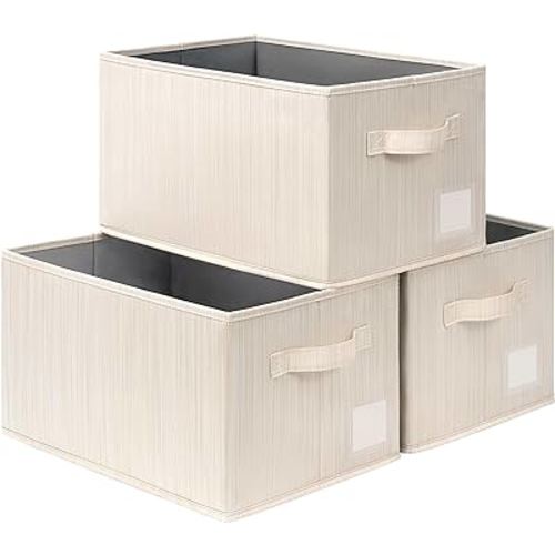CHICVITA Large Storage Bins Storage Baskets for Organizing, Baby Basket for Nursery, Fabric Storage Bins for Toys, Towels, Closet Storage Bins, Decorative Basket for Living Room, Beige, 3-pack