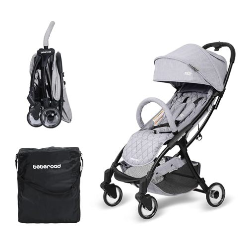 Beberoad Love R2 Lightweight Compact Small Baby Stroller Foldable Travel Stroller for Baby Newborn Infant Toddler with Adjustable Backrest, Cup Holder, Storage Basket and Waterproof Canopy, Gray
