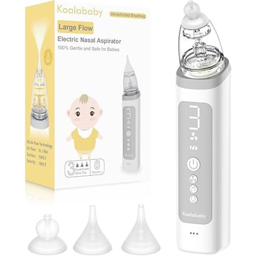 Large Flow Electric Nasal Aspirator, Powerful Nose Suction for Toddler, Baby Nose Sucker Adjustable 3 Levels of Suction, Music and Light Function