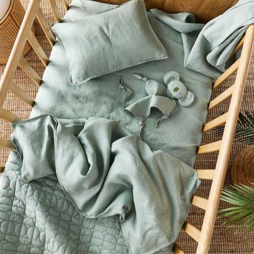 COT Fitted Sheet Vintage Washed Linen Eucalyptus