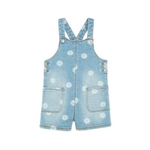 Wonder Nation Toddler Girls Floral Denim Shortalls, Sizes 12M-5T