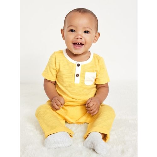 Sleeveless Waffle-Knit Henley One-Piece for Baby