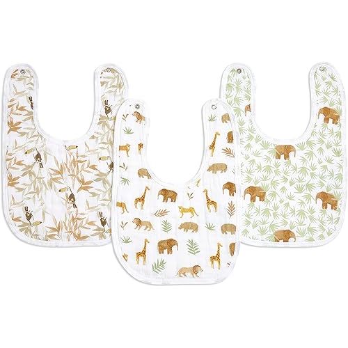 aden + anais Essentials Baby Bibs Soft & Absorbent 100% Muslin Cotton Adjustable Snap Bibs Set for Boys and Girls, 3 Pack, Tanzania