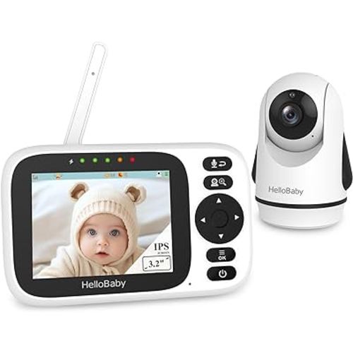 HelloBaby Baby Monitor with 3.2'' IPS Screen - Baby Camera Monitor with Remote Pan-Tilt-Zoom Camera No WiFi, Infrared Night Vision, 1000ft Wireless Connection