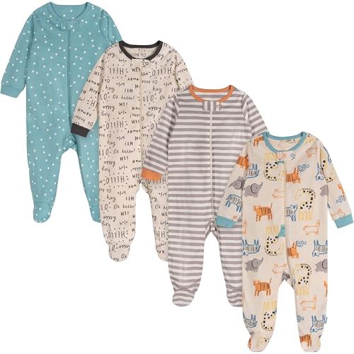 Onesies Brand Unisex Baby 4-pack Sleep 'N Play Footies, Hello Friends, 3-6 Months