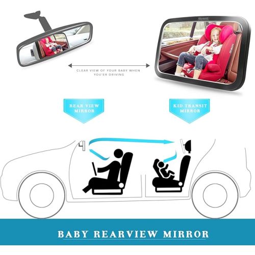 Shynerk Baby Car Mirror, Safety Car Seat Mirror for Rear Facing Infant with Wide Crystal Clear View, Shatterproof, Fully Assembled, Crash Tested and Certified - Black