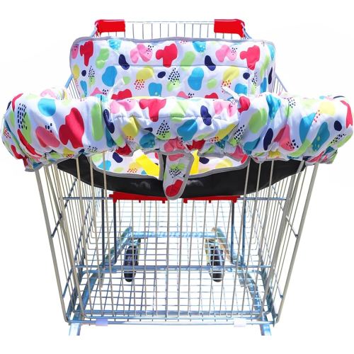 2 in 1 Shopping Cart Cover&High Chair Cover for Restaurant Seat, Grocery Cart Cover for Baby Infant Toddler Girl/Boy Reversible, Machine Washable (Multicolor)