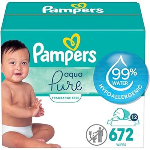Pampers Baby Wipes Aqua Pure, 99% water-based wipes, Hypoallergenic and Unscented Baby Wipes, 672 Wipes Total (12 Flip-Top Packs)