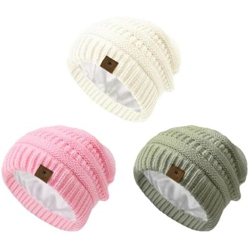 Century Star 3 Pack Baby Winter Hat Satin Lined Baby Beanie for Boys Girls Warm Knit Infant Toddler Hats Cap
