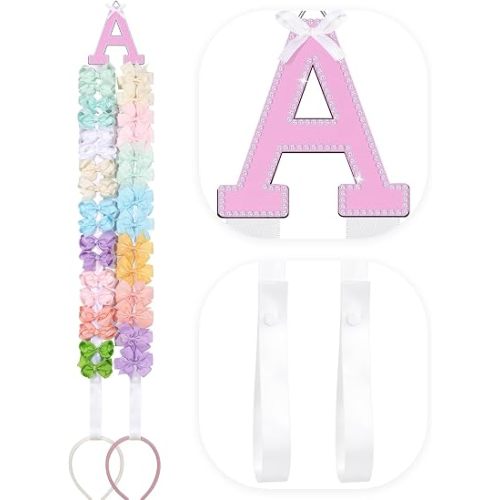 POVETIRE Letter Bow Holder Hair Bow Organizer, Ribbon Hair Clips Storage Hair Bows Hanging Baby Headband Holder Hair Accessories Organizer Display Decors Baby Nursery Toddler Girls Room-A