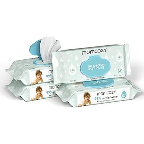 Momcozy Water Baby Wipes-Extra Large Size Design, 99% Water Based Wipes, Unscented & Hypoallergenic, Cleansing & Moisturizing Baby Wipes for Sensitive Skin, 12 Flip-Top Packs (720 Wipes Total)