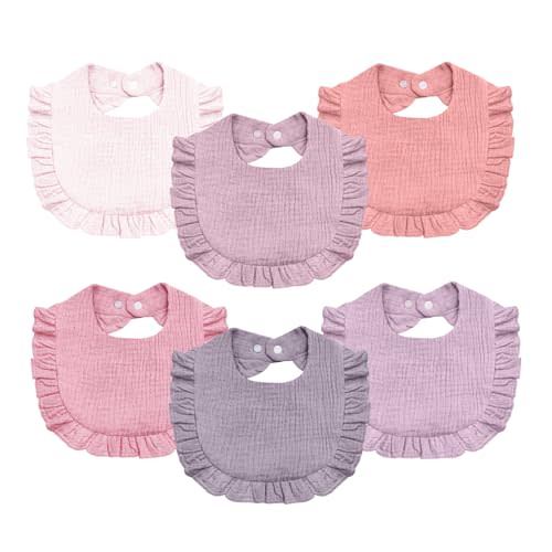 Baby Muslin Bibs,6 Pcs Drool Bandana Bibs for Baby Girl Drooling and Teething,Soft and Absorbent Cotton for Newborn