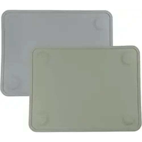 WeeSprout Silicone Suction Placemats for Babies, Toddlers & Kids, Durable Food Grade Silicone with Non-Slip Suction, Dishwasher Safe, for Dining Table & Restaurants + Travel Case, 2 Pack - Small - Matte Dark Gray, Green
