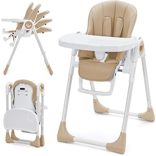 Foldable High Chair for Babies and Toddlers with Adjustable Height & Footrests, Baby High Chair Foldable with 5 Recline Adjustable Backrest, Baby Highchair with Removable Double Tray, Infant Highchair
