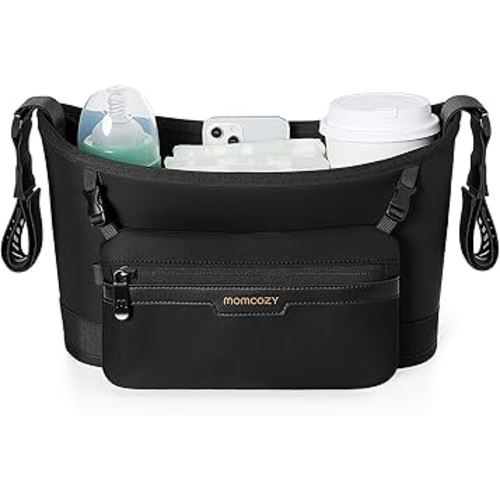 Momcozy Universal Stroller Organizer | Minimalist Caddy with 2 Insulated Bottle Holder | Silicone Anti-Slip Straps | Detachable Mini Pouch | Durable Dense-Weave, Fits for UPPAbaby/Doona & More