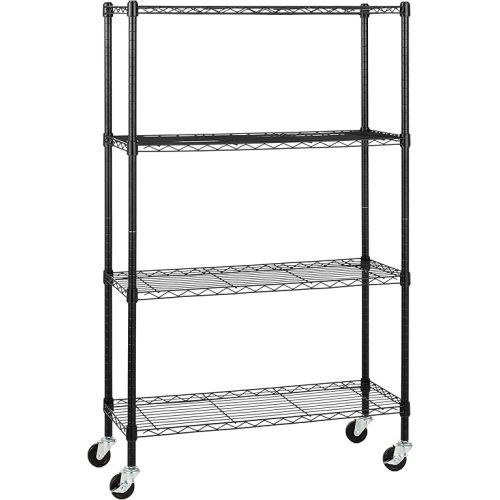 Amazon Basics 4-Shelf Adjustable, Heavy Duty Storage Shelving Unit on 3'' Wheel Casters, Metal Organizer Wire Rack, 36" L x 14" W x 57.75" H, Black