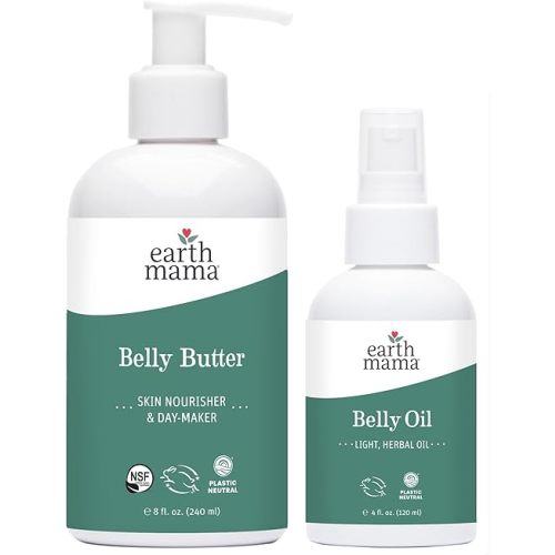 Earth Mama Belly Butter & Belly Oil Bundle for Dry, Stretching Skin | Moisturize + Encourage Skin's Natural Elasticity During Pregnancy & Beyond, 8-Fluid Ounce & 4-Fluid Ounce