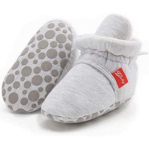 HsdsBebe Unisex Newborn Baby Cotton Booties Non-Slip Sole for Toddler Boys Girls Infant Winter Warm Fleece Cozy Socks Shoes