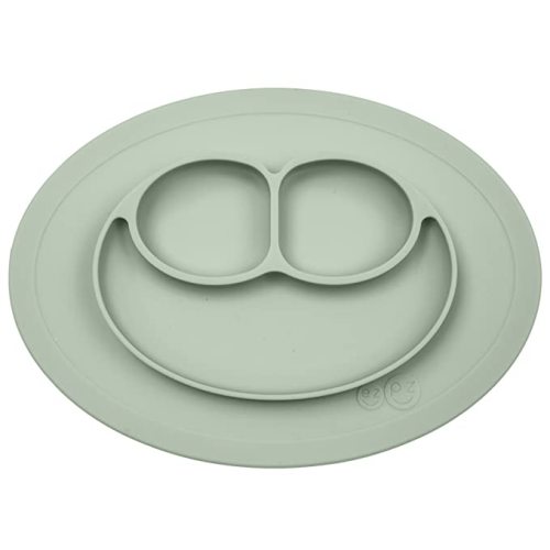 ezpz Mini Mat - 100% Silicone Suction Plate with Built-in Placemat for Infants + Toddlers - First Foods + Self-Feeding - Comes with a Reusable Travel Bag (Sage) : Home & Kitchen