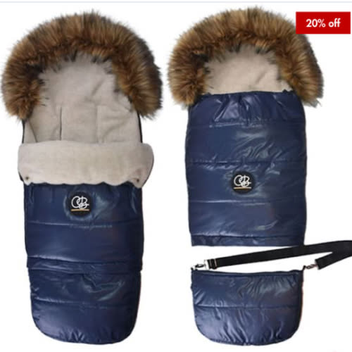 Pastel Navy Beige Wool Adjustable Footmuff | Cover Baby LLC