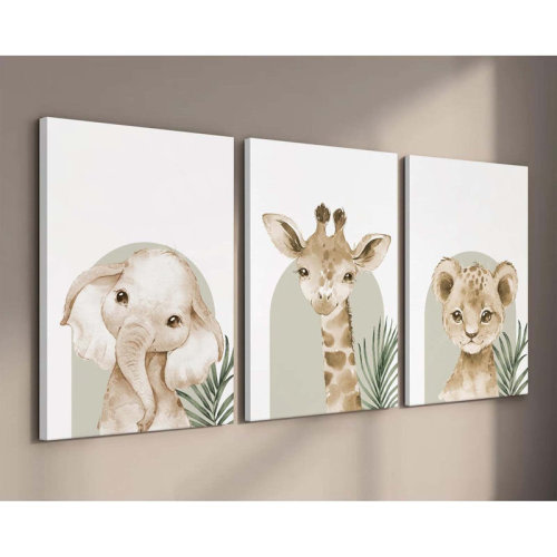 NEUTRALPOSTURE Animal Wall Art Pictures Baby Nursery Canvas Wall Art Decor Safari Animal Prints Jungle Kids Wall Art Woodland Nursery Wall Decor Giraffe Jungle Poster For Room 16X24 Inch Framed Set Of 3 | Wayfair