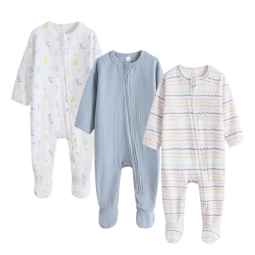 Bafeicao Newnorn Baby Footie Romper with Mitten Cuffs 2-Way Zipper Cotton Pajamas One-piece Jumpsuit Sleeper Infant Clothes