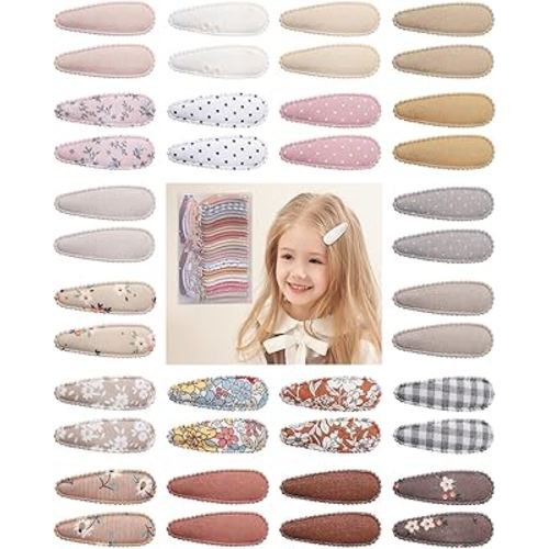 doboi 40 Pcs Floral Print 2.2 Inches Hair Clips and Bows for Baby Girls - Non-Slip Snap Barrettes and Hair Accessories