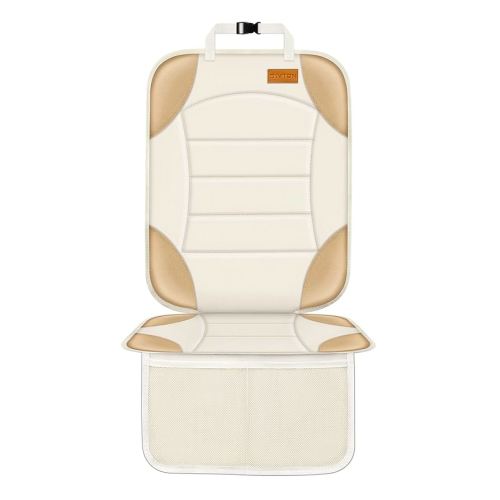 Car Seat Protector for Child Car Seat, Siivton Carseat Seat Protectors for Leather and Fabric Seats, with Mesh Pockets, Non-Slip Backing, Carseat Protectors for Vehicles (One Pack, Off-White)
