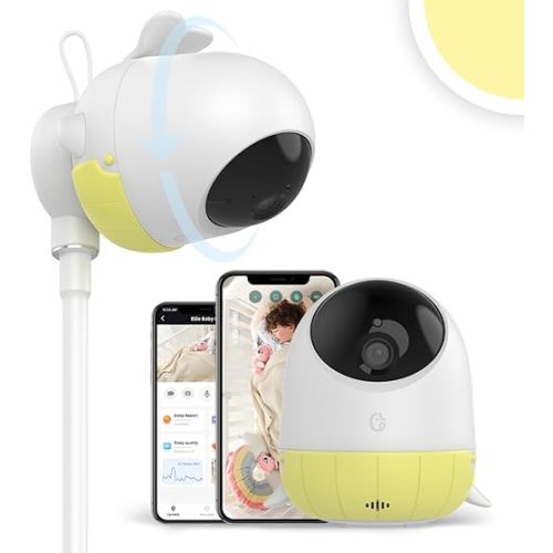 Ellie Baby Monitor,Covered Face Alert, Auto Photo Capture, 2K HD, Cry Soothing, 2-Way Talk, Virtual Fence, Night Vision, Temp Humidity, Breathing Detection