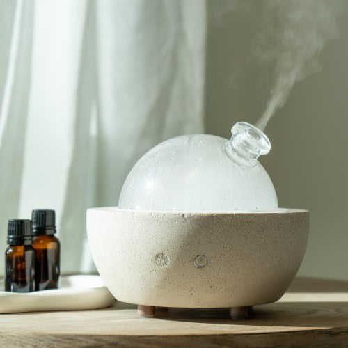 Glass Dome Diffuser - Stone or Natural Wood Essential Oil Diffuser | Black and White Aromatherapy Diffuser