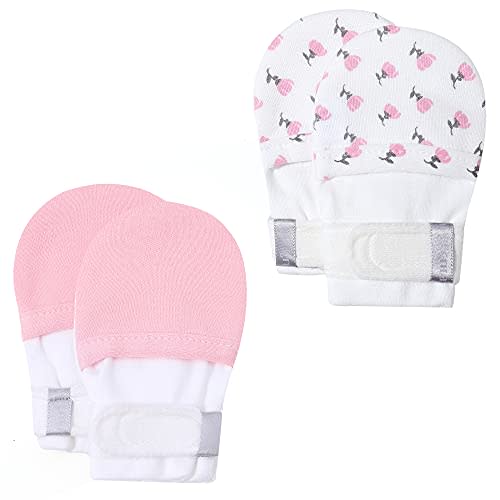 HAPIU Baby No Scratch Mittens Stay On, 100% Cotton Breathable, Adjustable Infant Gloves for Boys Girls, Newborn - 12 M