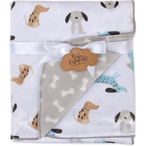 Sherpa Fleece Baby Blankets Reversible Puppy Grey