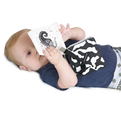 Wee Gallery Crinkle Pages Stroller Toy, Ocean Animals - Travel Activity for Babies with Mirror, Sound, & Velcro Strap for Walks, Car Seat, Bag, Play Gym, Tummy Time - for Curious Baby, Newborn