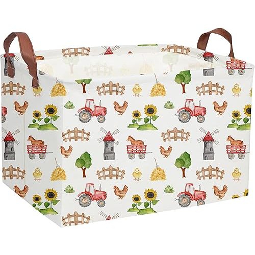 Cute Basket Farm Baskets for Home Decor Basket Rectangular Storage Bin Organizer Box Room Decor.(Farm)