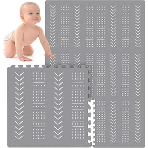 Baby Play Mat 6ft x 4ft Baby Floor Mat Foam Play Mats for Kids Infants and Toddlers with Interlocking Floor Puzzle Tiles (Grey Color)