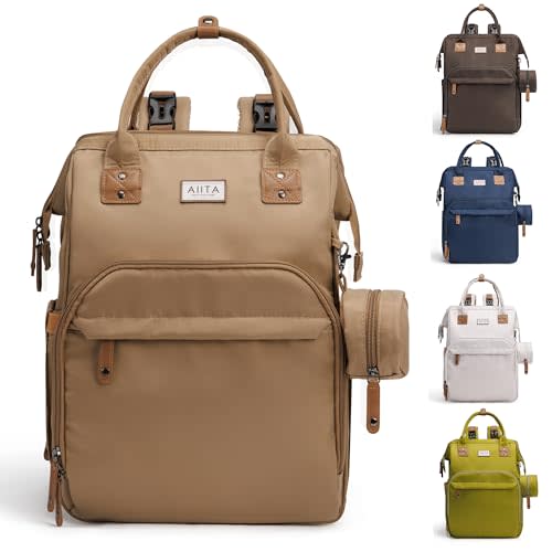 AIITA Diaper Bag Backpack, Multifunction Diaper Bag with Changing Station, Stylish Baby Bags, Large Unisex Diaper Backpack for Mom and Dad, Baby Registry Search, Portable Changing Pad – Coffee Brown