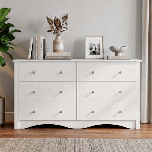 Homall Modern Wood Furniture: 6-Drawer Tall Double Dresser in White for Living Room or Bedroom