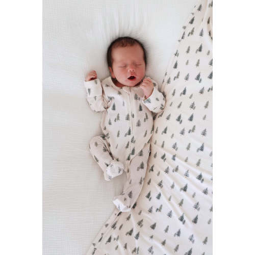 Evergreen Bamboo Waffle Zipper Footie