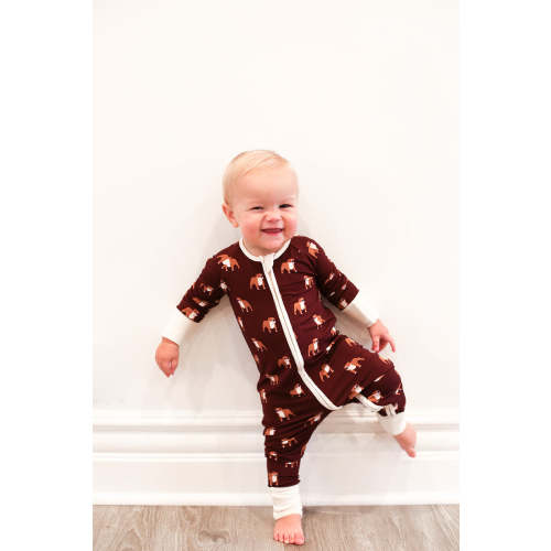 Zipper Baby Pajamas | Super Soft Viscose Bamboo | Maroon Bulldog Print | Free Shipping >$75 – Southern Slumber