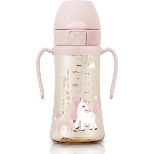 GROSMIMI Flip Top Spill Proof Sippy Cup, PPSU, BPA Free, 10 oz, Stage 2 Straw for Toddlers (Unicorn)