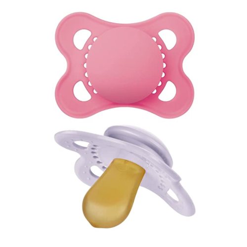 MAM Original Pure Pacifier, Climate Neutral MAM Natural Rubber Pacifier, Sustainable & Bio-Renewable Raw Materials, Sterilizer Case, Girl, 0-6 Months, 2-Pack