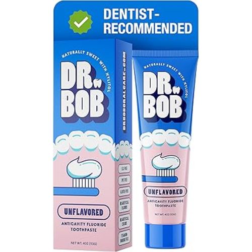 Dr. Bob Unflavored Anticavity Fluoride Toothpaste for Kids, Dentist-Recommended Toothpaste Gel with Xylitol for Sensitive Teeth, SLS-Free, Children and Adult Oral Care, 4 oz., 1-Pack